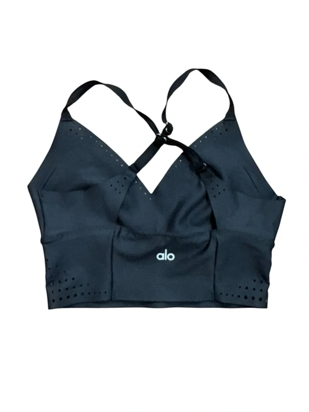 ALO Airlift Laser Cut Sports Bra Black Adjustable Straps Long Line Size XS